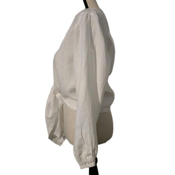 Women's Tribe Kelley Byron Bell Sleeve Linen Top Tie Front Eggshell White Sz XS - Picture 2 of 7